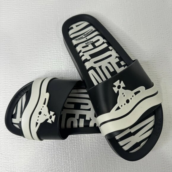 Vivienne Westwood Melissa Anglomania Black White Beach Slides Sandals US SIZE 7 - Picture 7 of 8